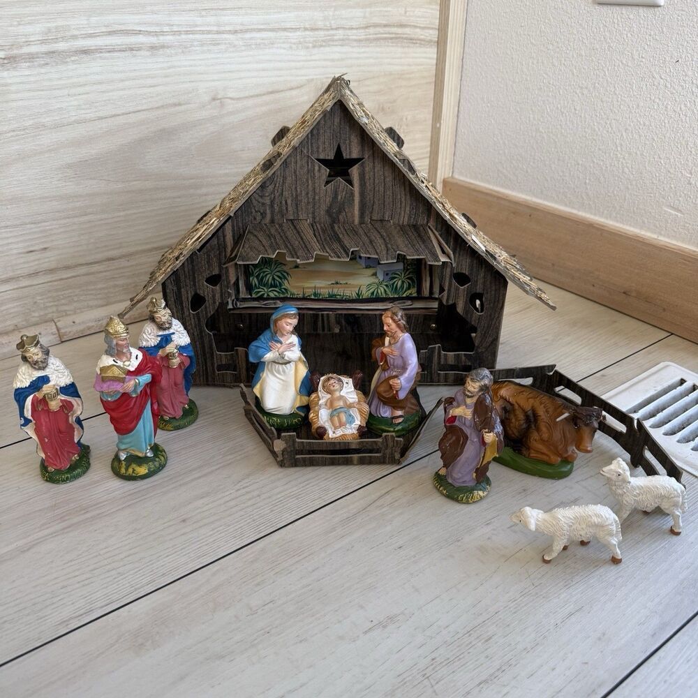 Fontanini Italy Nativity Scene Paper Mache Vtg 60s-70’s 10 Pc w/Manger 5” READ